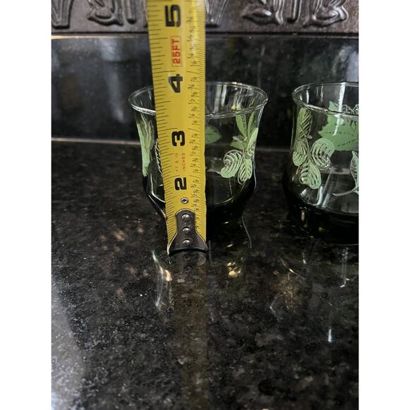 Libbey Apollo Old Fashion Glasses Green Leaves Vintage Set of 2 - Picture 3 of 7